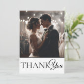 Simple Black & White 2 Photo Wedding Thank you Dankeskarte (Stehend Vorderseite)