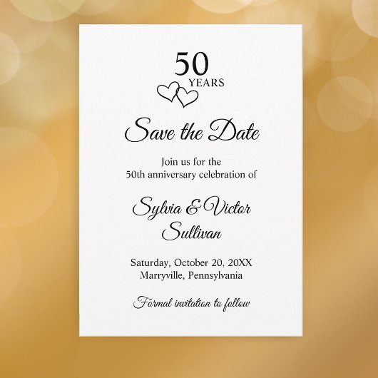 Simple Black & White 50th Wedding Anniversary Save The Date