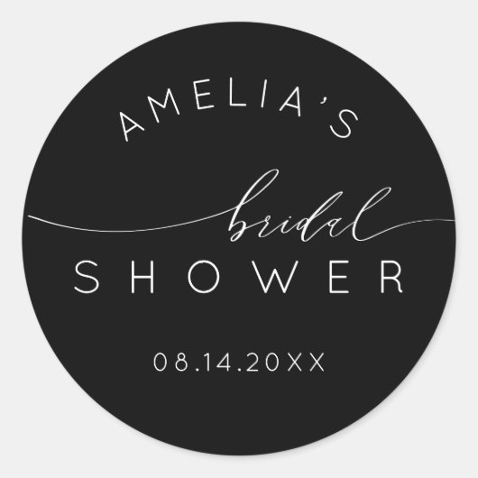 Simple Black & White Bridal Shower Runder Aufkleber (Vorderseite)