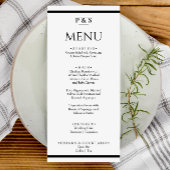 Simple Black & White Chic Monogram Dinner Wedding  Menükarte