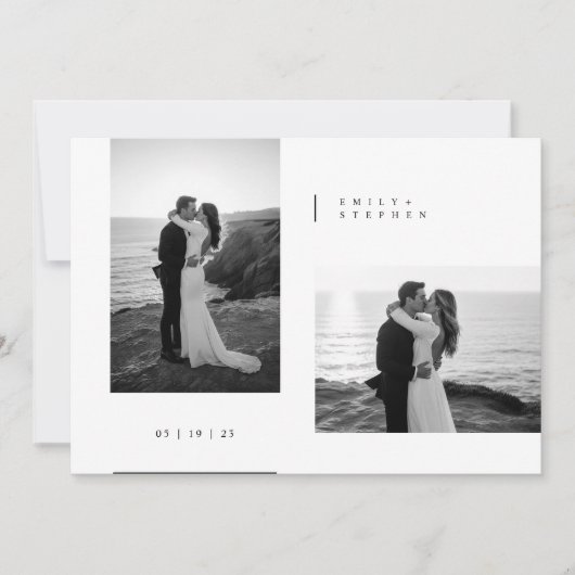 Simple Black & White Elegant Minimal Wedding Photo Einladung (Vorderseite)