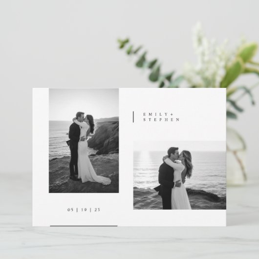 Simple Black & White Elegant Minimal Wedding Photo Einladung (Stehend Vorderseite)