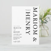 Simple Black & White Elegant Minimalist Wedding Einladung (Stehend Vorderseite)