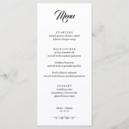 Simple Black & White Elegant Minimalist Wedding Menükarte