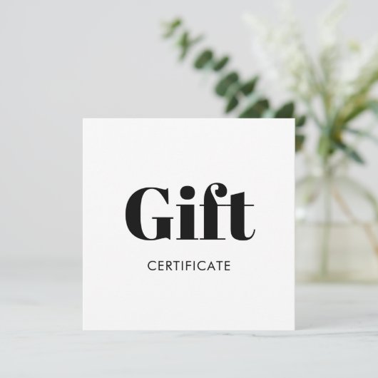 Simple Black White Gift Voucher Certificate (Stehend Vorderseite)