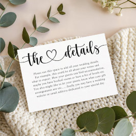 Simple Black & White Heart Wedding Details  Begleitkarte