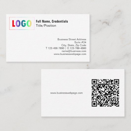 Simple Black, White Logo and QR Code Business Card Visitenkarte (Vorne/Hinten)