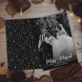 Simple Black & White Merry And Married Photo       Feiertagskarte