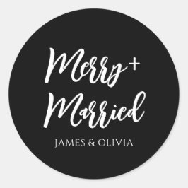Simple Black & White Merry & Married Christmas Runder Aufkleber