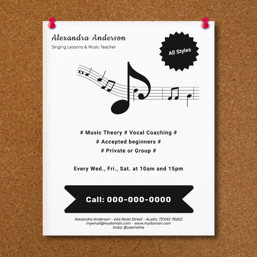 Simple, Black & White Music Teacher Flyer