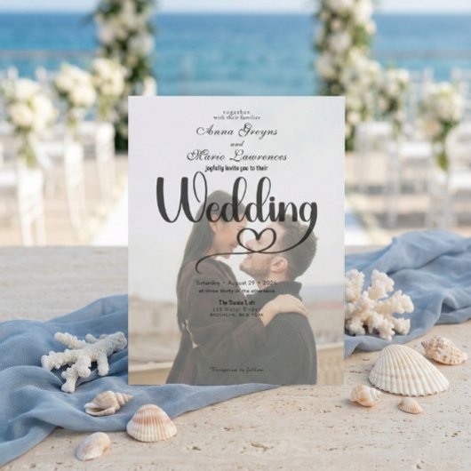 Simple Black White Overlay Photo Wedding  Einladung