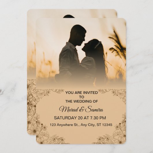 Simple Black & White Overlay Photo Wedding Invitat Einladung (Vorne/Hinten)