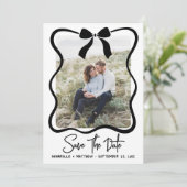 Simple Black White Photo Wedding Save The Date (Stehend Vorderseite)
