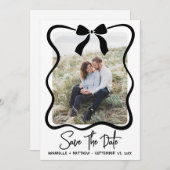 Simple Black White Photo Wedding Save The Date (Vorne/Hinten)