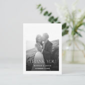 Simple Black White Photo Wedding Thank You Postkarte (Stehend Vorderseite)