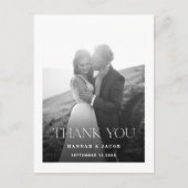 Simple Black White Photo Wedding Thank You Postkarte (Vorderseite)