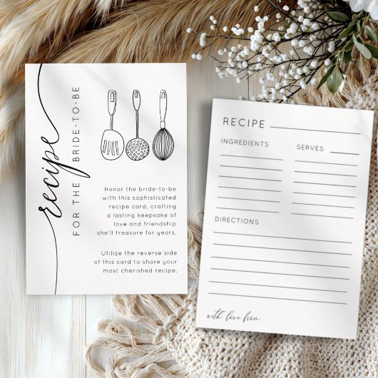 Simple Black & White Recipe Bridal Shower Begleitkarte