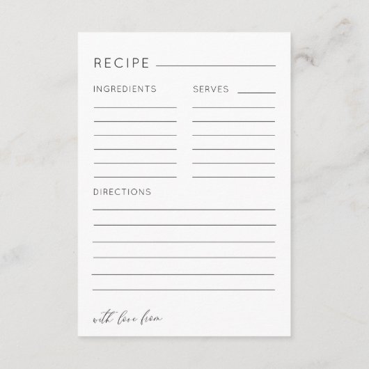 Simple Black & White Recipe Bridal Shower Begleitkarte (Rückseite)