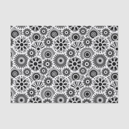 Simple Black White Retro 70s Graphic Daisy Pattern Seidenpapier (Vorderseite)