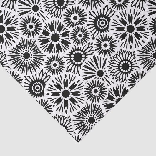 Simple Black White Retro 70s Graphic Daisy Pattern Seidenpapier (Ausschnitt)