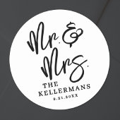 Simple Black White Script Wedding Runder Aufkleber