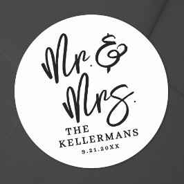 Simple Black White Script Wedding Runder Aufkleber