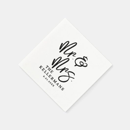 Simple Black White Script Wedding Serviette (Ecke)