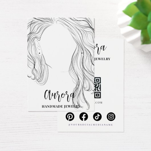 Simple Black White Wavy Hair Jewelry Display Card (Schreibtisch)