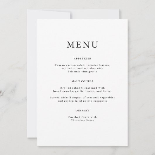 Simple Black White Wedding Menu (Vorderseite)
