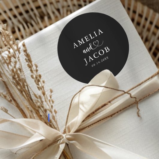 Simple Black & White Wedding Runder Aufkleber