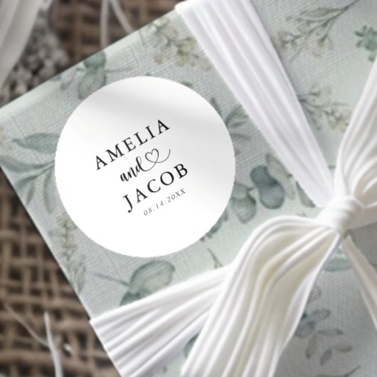 Simple Black & White Wedding Runder Aufkleber