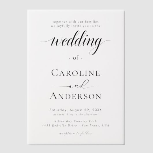 Simple Black & White wedding Vellum Overlay Pergament Einladungen (Vorderseite)