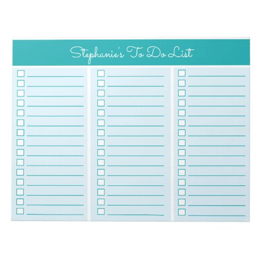Simple Blocks Teal 8.5x11 Three Column Checklist Notizblock (Vorderseite)