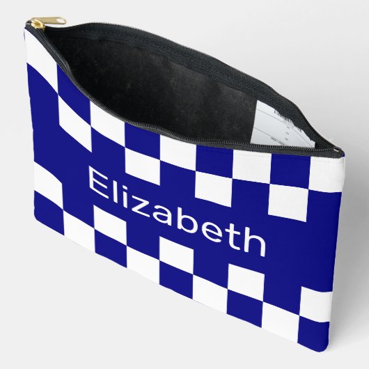 Simple Blue and White Checkerboard Pattern Name Zubehörtasche (Offen)