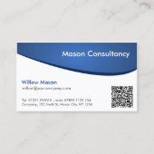 Simple Blue and White Curved QR Code Business Card Visitenkarte (Vorderseite)