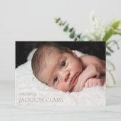 Simple Blue Baby Boy Foto Collage Birth Ankündigung (Stehend Vorderseite)