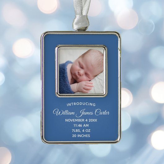 Simple Blue Baby Boy Neugeborenes Foto Keepake Ges Rahmen-Ornament Silber