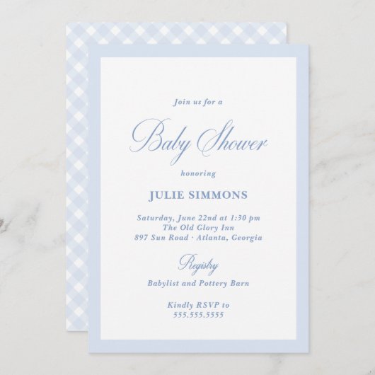 Simple Blue Baby Shower Classic Einladung (Vorne/Hinten)