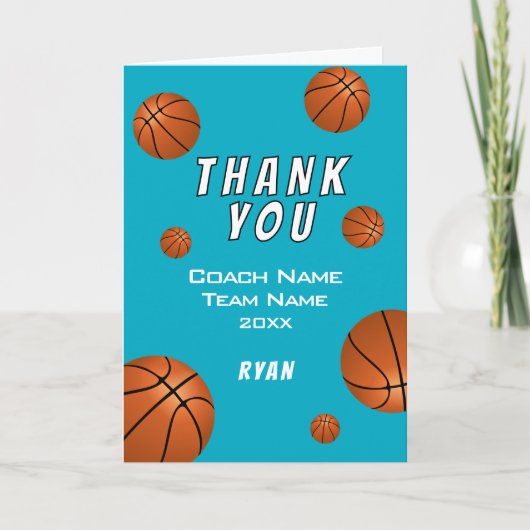 Simple Blue Basketball Ball Vielen Dank Coach Dankeskarte (Vorderseite)