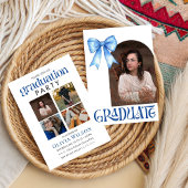 Simple Blue Bow Design Graduation with Photos Einladung
