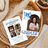 Simple Blue Bow Design Graduation with Photos Einladung