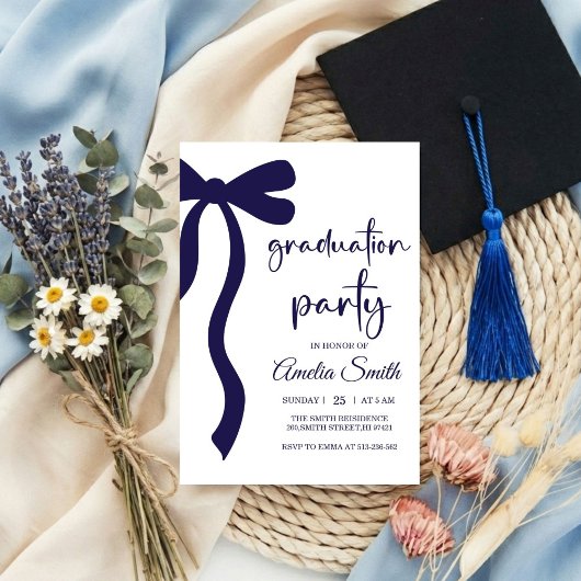 Simple  Blue Bow graduation party invitation Einladung