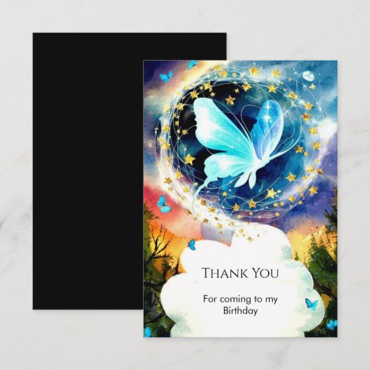 Simple Blue Butterfly Geburtstag Dankeskarte (Vorne/Hinten)