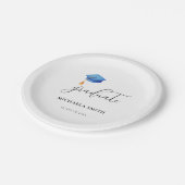 Simple Blue Cap Script High School Graduate Pappteller (Schrägansicht)