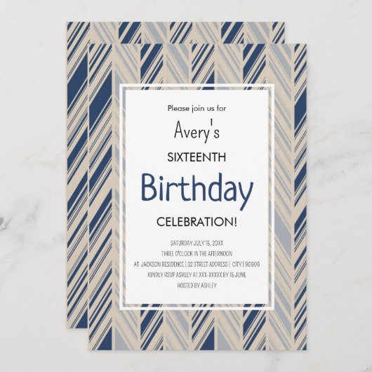 Simple Blue Chevron Birthday Einladung (Vorne/Hinten)