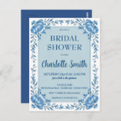 Simple Blue Chinoiserie Blume Brautparty Postkarte (Vorne/Hinten)