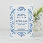 Simple Blue Chinoiserie Brautparty Save The Date (Stehend Vorderseite)
