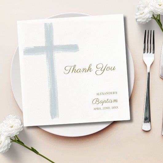 Simple Blue Cross Thank You Baptism  Serviette