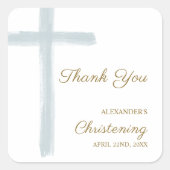 Simple Blue Cross Thank You Christening Baptism Quadratischer Aufkleber (Vorderseite)