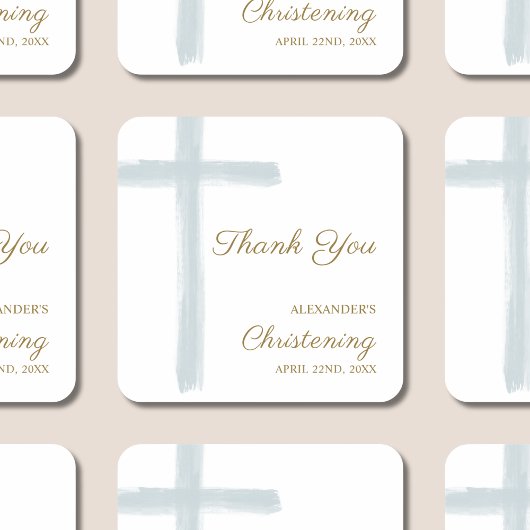Simple Blue Cross Thank You Christening Baptism Quadratischer Aufkleber